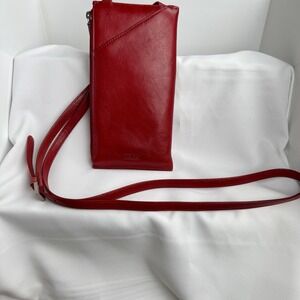 HOBO The Original Red Leather Credit Card ID Window Wallet Crossbody Bag